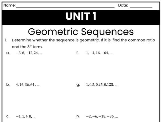IB Math AI Worksheet 1.3 - Geometric Sequences