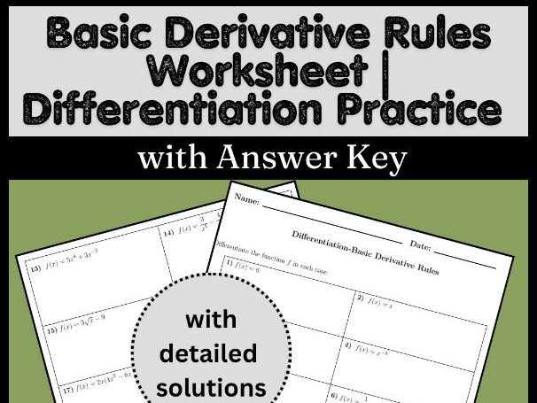 Basic Derivative Rules Worksheet | Differentiation Practice with Answer Key