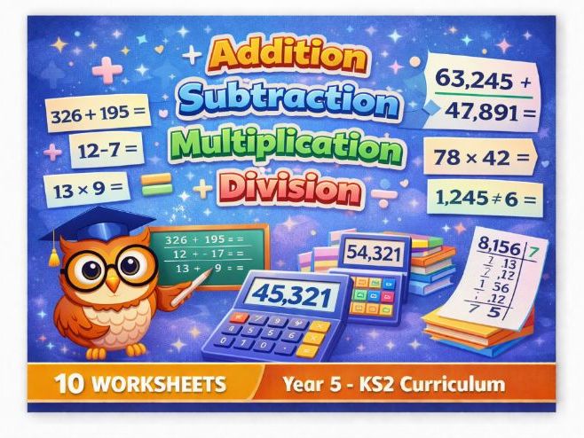Year 5 Maths Worksheets – Addition, Subtraction, Multiplication and Division (Lessons 11–20) | KS2 N