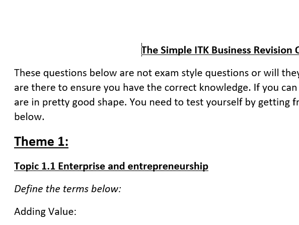 Edexcel GCSE Business Theme 1 Knowledge Revision Questions