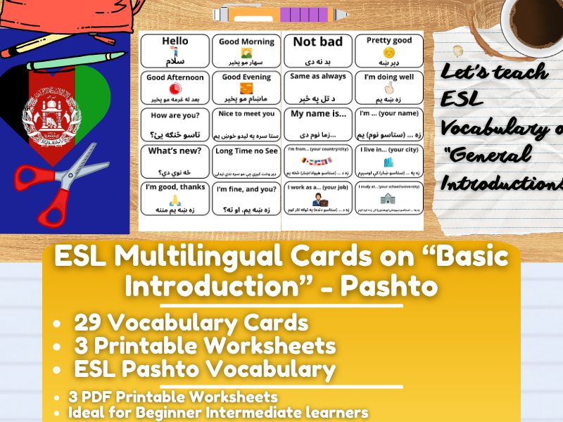 ESL Multilingual Vocabulary Flashcards - General Introductions - Pashto