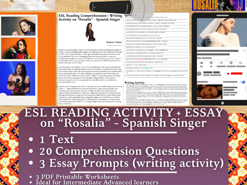 ESL Reading Comprehension + Writing Activity - Rosalía - Spanish Singer