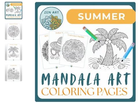 Summer Themed Mandala Art Colouring Pages Zentangles Calm Down
