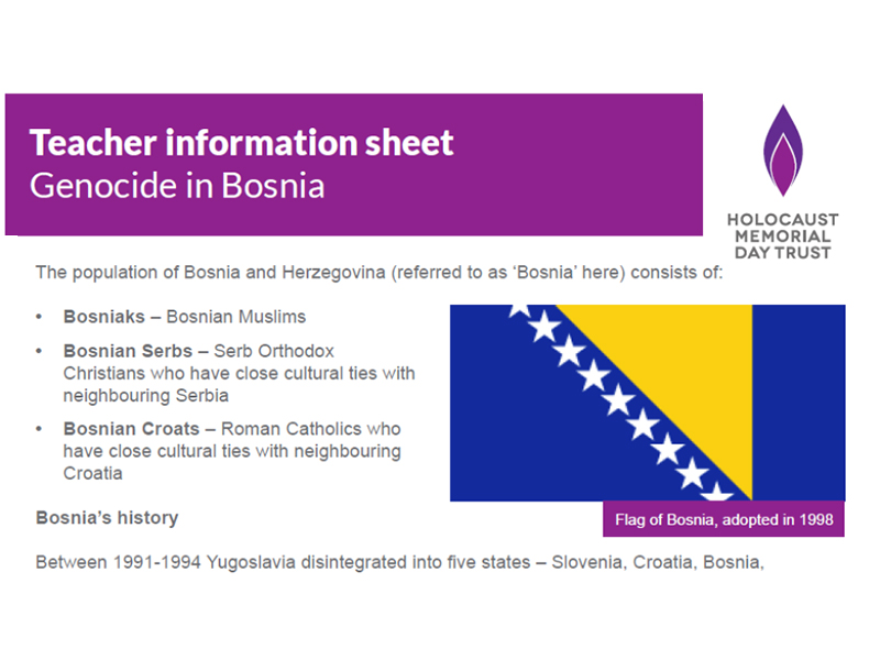 Teacher information sheet - The Genocide in Bosnia