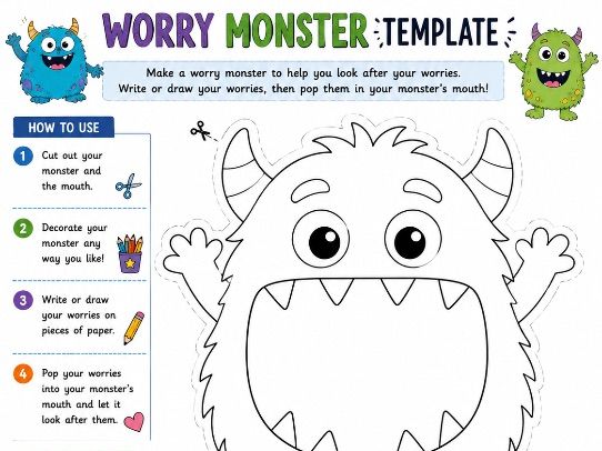 Worry Monster Template | Wellbeing and Mental Health Activity | KS1 & KS2