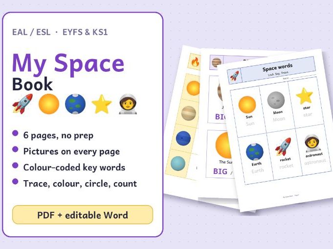 My Space Book: EYFS / Beginner EAL Solar System Worksheets