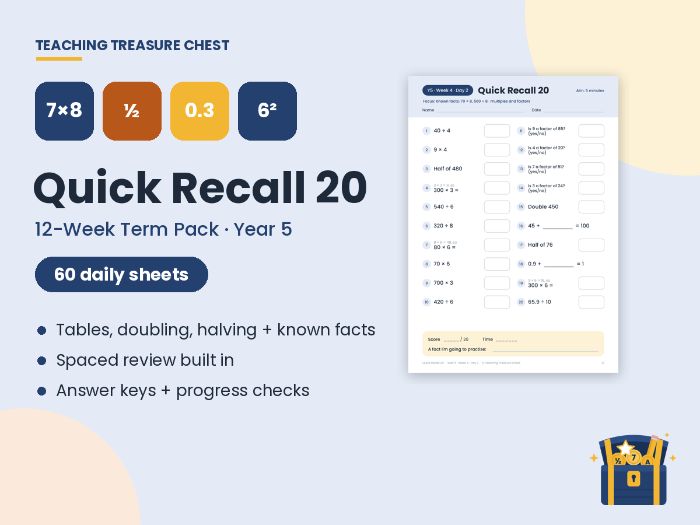 Year 5 Maths Quick Recall: 12-Week Term Pack
