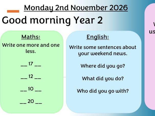 Morning Activities - Autumn 2 - Year 2 - Editable