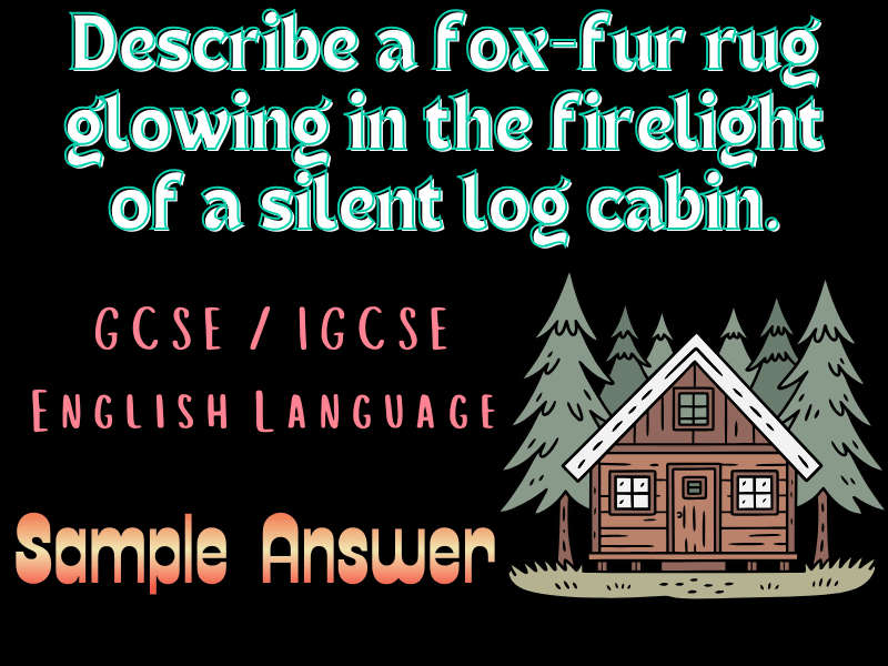 GCSE English Language: Describe a fox-fur rug glowing in the firelight of a silent log cabin. Sample
