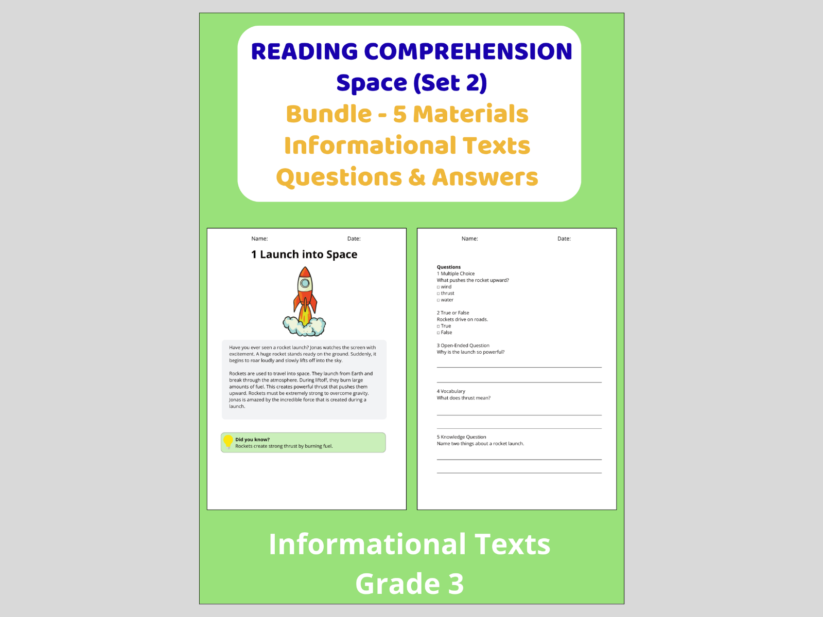 Reading Comprehension Space - Bundle 5 Materials Informational Texts Set 2