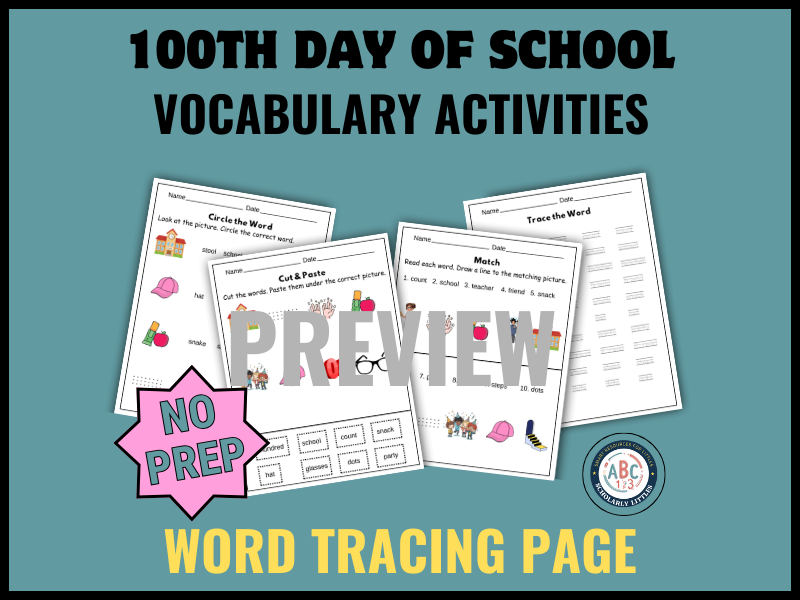 100th Day of School Vocabulary Worksheets