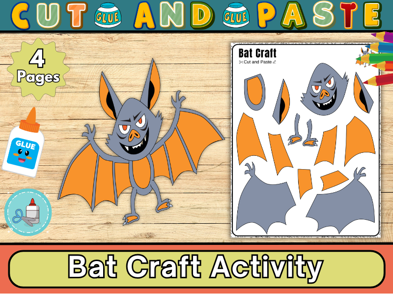 Bat Craft Activity-Fall Activity Template Crafts-Bat Cut & Paste Activity