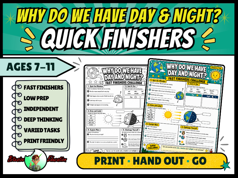 Day and Night Worksheet | Earth's Rotation Fast Finisher Activity | KS2