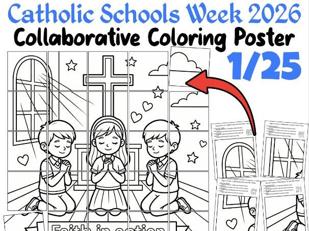 Catholic Schools Week 2026 Collaborative Coloring Poster | Faith in Action