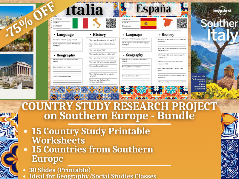 Country Study Research Project - Southern Europe - Social Studies - Bundle