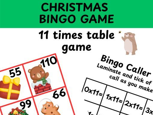 11 times table Christmas bingo game