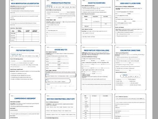 Parts of Speech Worksheets for High School