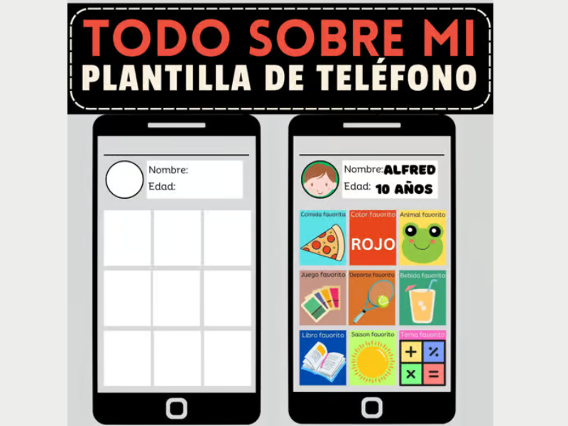 All About Me Phone Template Spanish: Plantilla de Teléfono Todo Sobre Mí