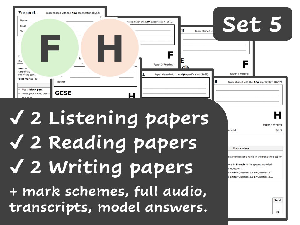 AQA GCSE French (2026) – Foundation & Higher Practice Paper Pack (Set 5)