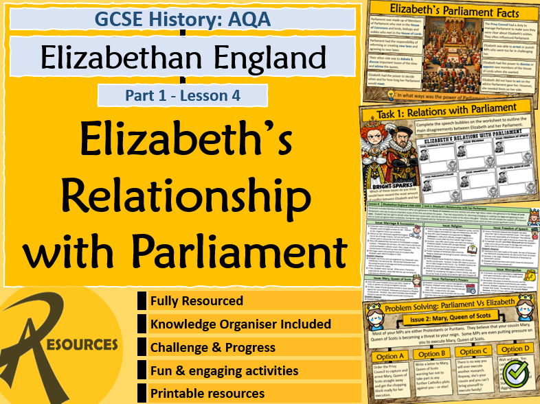 AQA Elizabethan England - Elizabeth's Relations with Parliament - GCSE