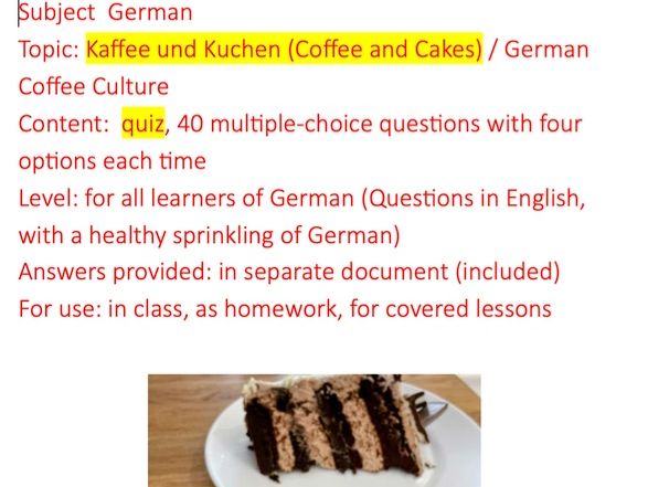 Kaffee und Kuchen, Quiz  (Coffee and Cakes) / German Coffee Culture