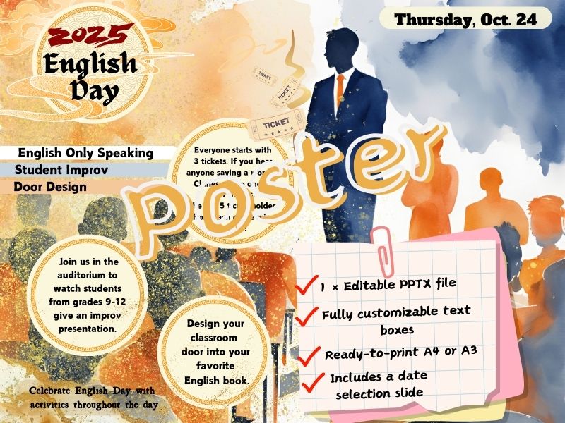 Editable English Day Poster Template | School Event PPT | Printable English Activity Day Flyer