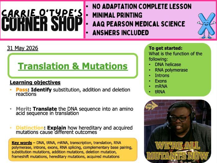Translation and Mutations - AAQ Pearson Medical Science