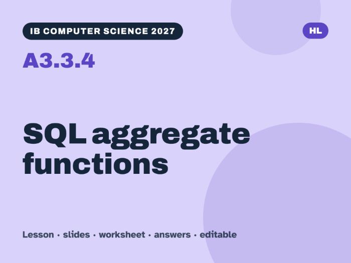 IB Computer Science 2027 – A3.3.4 SQL aggregate functions – Lesson & Worksheet