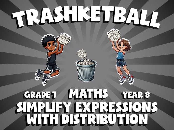 Simplify Expressions with Distribution TRASHKETBALL Maths Game | No-Prep Year 8 Review Activity