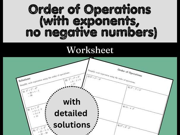 Order of Operations (with exponents, no negative numbers) Worksheet