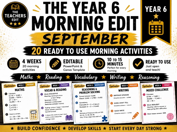 THE YEAR 6 MORNING EDIT - SEPTEMBER - 20 READY TO USE MORNING ACTIVITIES