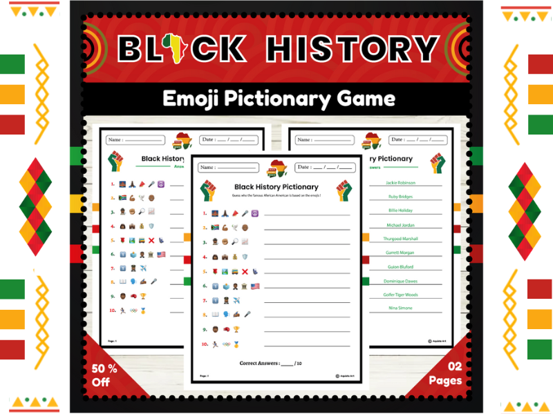 Black History Month Emoji Pictionary Game : Fun Learning for Kids
