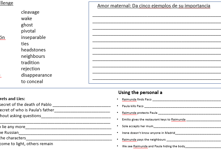 Starter for Volver AQA A level Spanish Paper 2 | Teaching Resources
