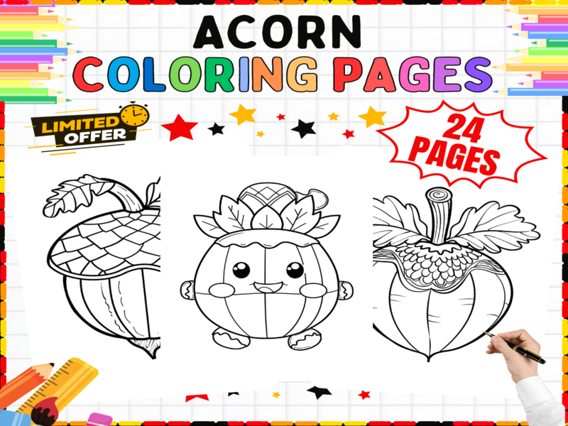 Acorn Colouring Pages for Kids | Seasonal Art Activities | Autumn Nature Drawing Sheets Pack