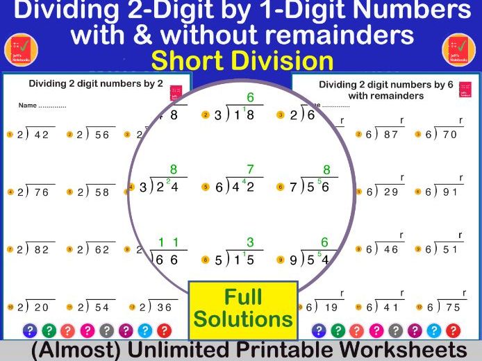 Divide 2-digit numbers by 1-digit numbers - short division
