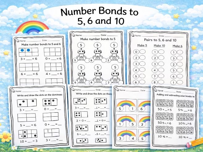 Reception/Year 1 - Number bonds to 5 6 and 10 worksheets