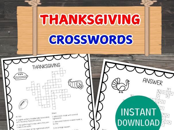 Thanksgiving Crossword Puzzle, Gratitude Games