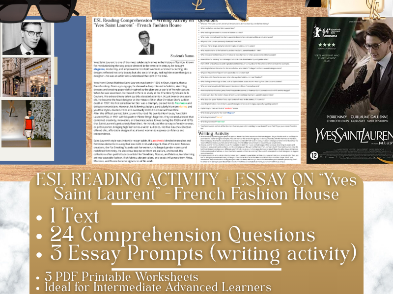 ESL Reading Comprehension + Essay - Yves Saint Laurent - French Fashion House