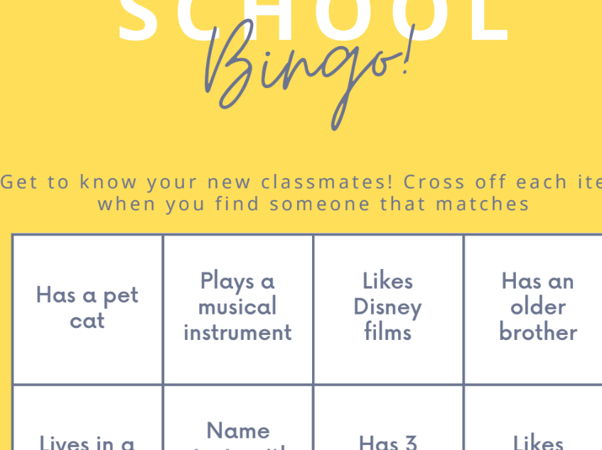 BACK TO SCHOOL BINGO CARD - KS1, KS2, KS3