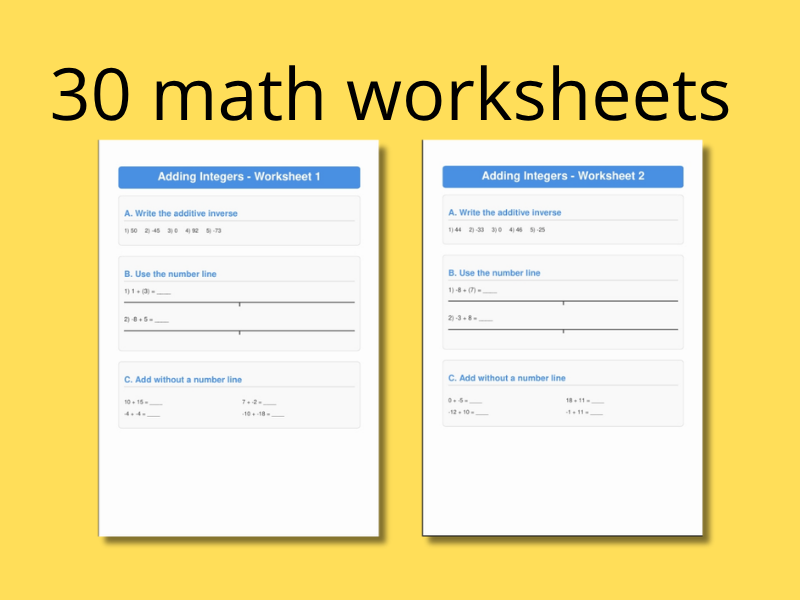 30 Integer Addition Worksheets: Additive Inverses