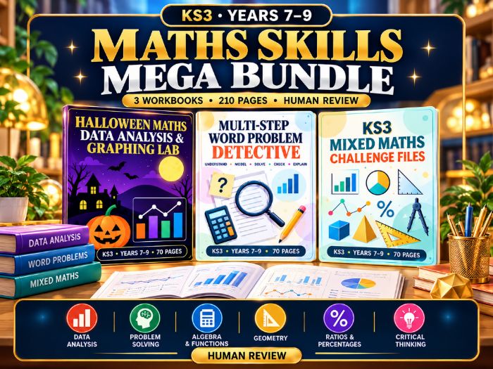 KS3 Maths Skills Mega Bundle | 210 Pages | Data Analysis, Word Problems & Mixed Maths | Years 7–9