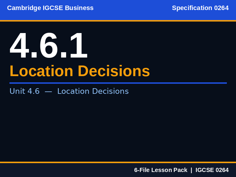 Cambridge IGCSE Business 0264 | 4.6.1 Location Decisions | Lesson Pack