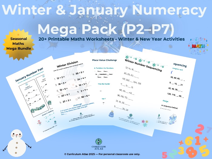 Winter & January Math Mega Pack (Grades 1–5) | 20+ Printable Worksheets