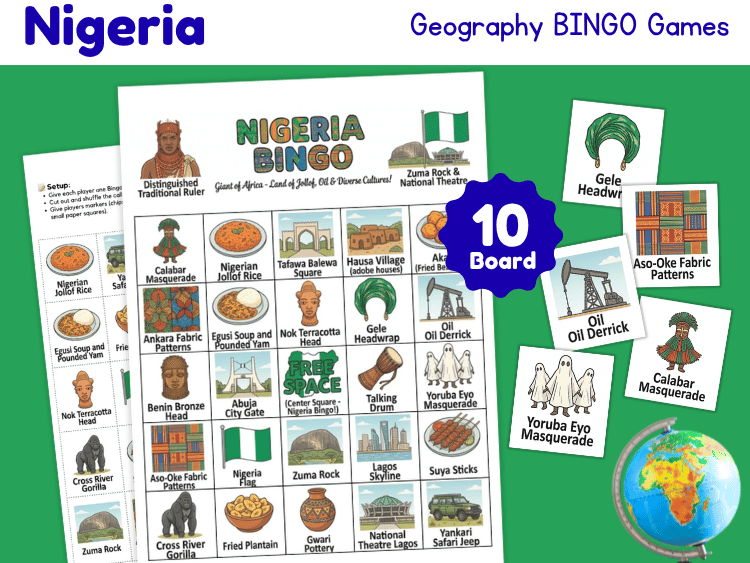 Nigeria Geography Bingo Game | Country Study & Culture Activity