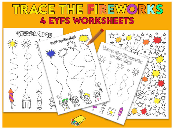 4 EYFS Tracing Fireworks Sheets