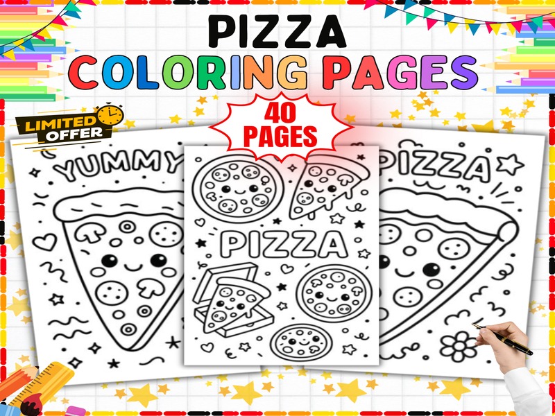 Pizza Party Coloring Pages | 40 Sheets | Italian Food Printables for Class