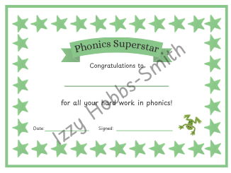 Phonics Superstar Certificate