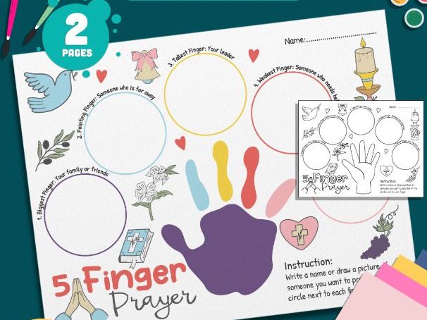 Christian 5 Finger Prayer Template for Kids: Interactive Learning & Reflection