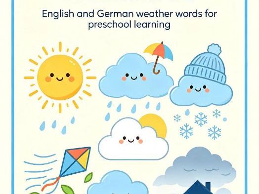 Kids Bilingual Weather Flashcards | English & German Learning Cards