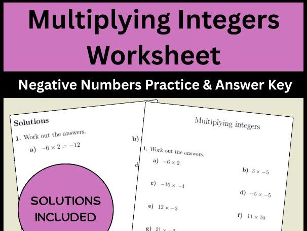 Multiplying Integers Worksheet | Negative Numbers Practice & Answer Key